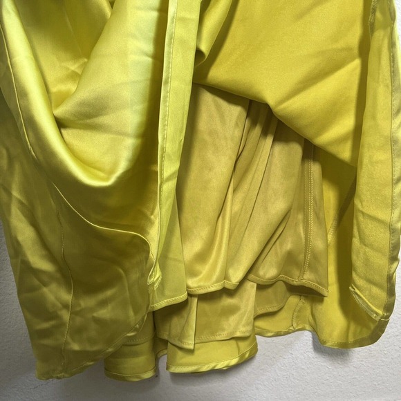 New never used Ieena Mac Duggal Chartreuse Satin Long Blouson Slv Gown s… - Picture 9 of 16